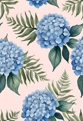 Seamless Floral Pattern with Blue Hydrangeas on pastel Background. for wrapping paper, textile design, stationery, wallpaper