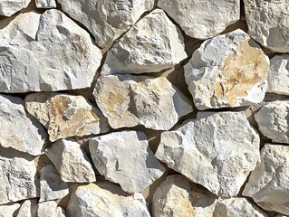 Fototapeta premium Photo of a rustic stone wall featuring various textured patterns and shades of brown and yellow