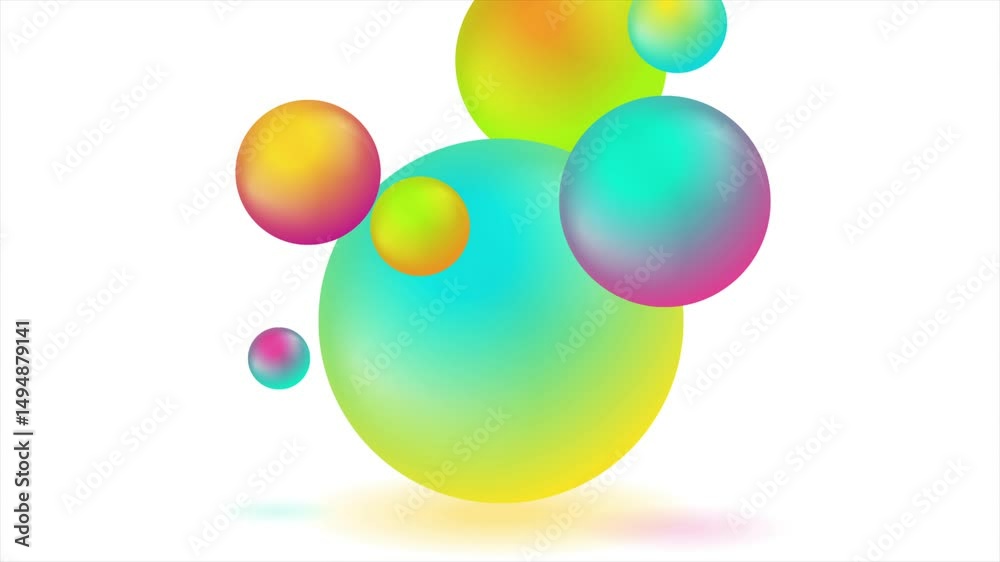 Poster multicolored 3d spheres abstract minimal elegant background. seamless looping geometric concept moti