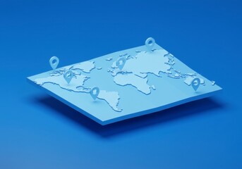 World Map with Location Pins Concept in Minimalist Style