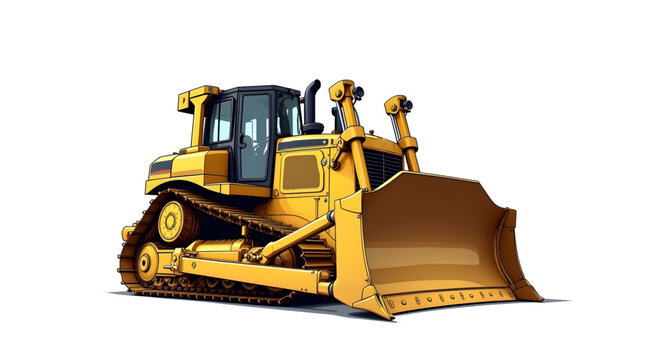 A magnificent yellow bulldozer in action at a bustling construction site. The powerful machine dominates the scene with its robust design and meticulously engineered components.