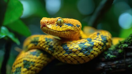 Obraz premium A close up portrait of an exotic yellow snake in nature