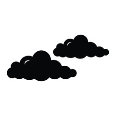 Two stylized clouds in dark silhouette against a white background sky