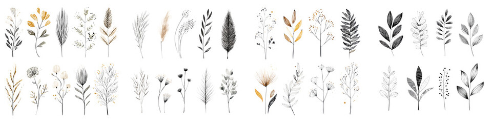 A collection of natural botanical elements and leaves long title A delicate and minimalist collection of various nature inspired botanical