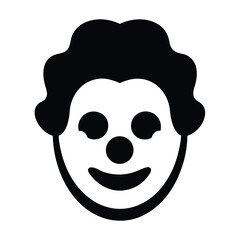 Simple black and white cartoon image of a clown with curly hair