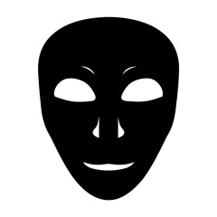 Stylized Black Mask Featuring Humanoid Facial Features on a White Background