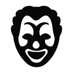 Minimalist black and white cartoon clown face illustration with wavy hair