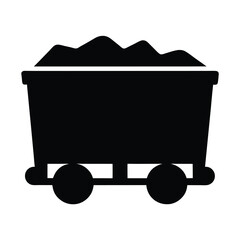 Black silhouette of a mining cart filled with raw materials on wheels