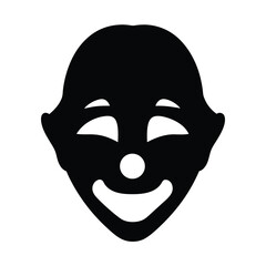 Minimalist Smiling Clown Face Silhouette with Circle Nose and Black Fill