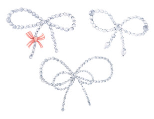 Coquette Pearl Bow Watercolor Illustration