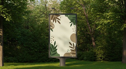 Vertical Billboard in Park with Botanical Design - Green Ad Space Template