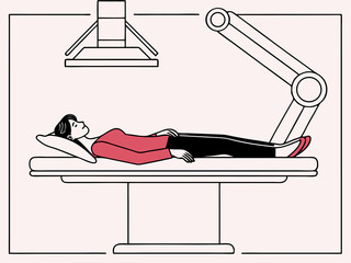 Minimalist Illustration of Patient Undergoing High-Tech Robotic Procedure in Modern Operating Room