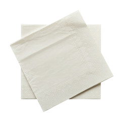 A close up shot of two stacked white paper napkins with decorative edges on transparent background