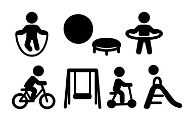 Children's silhouette icons set – playful, fun, activity symbols