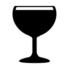 Elegant black silhouette of a full wine glass on white background