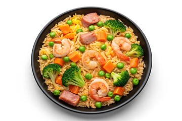 Delicious shrimp and vegetable fried rice in a bowl