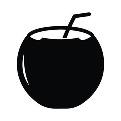 Minimalist depiction of a refreshing coconut drink with a straw inside