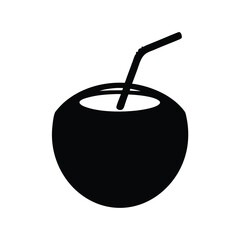 Minimalist Coconut Drink with Straw Silhouette Illustration on White Background