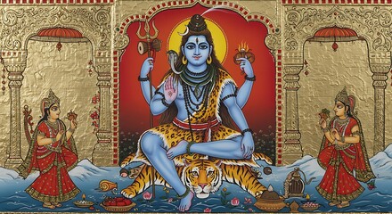 Obraz premium Hindu deity shiva painting