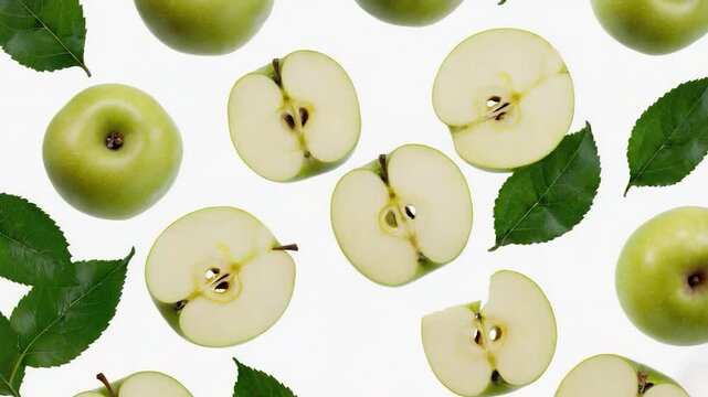 Green apple slices flat lay
