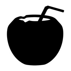 Monochromatic silhouette of a refreshing coconut drink with a straw ready