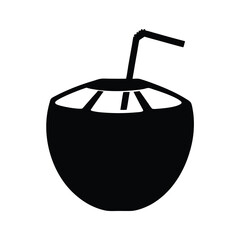 Silhouette of refreshing coconut drink with a straw on a white background