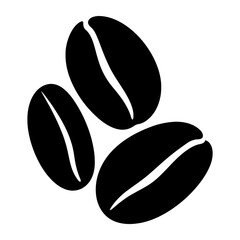 Three stylized coffee beans in black silhouette, suitable for logos and icons