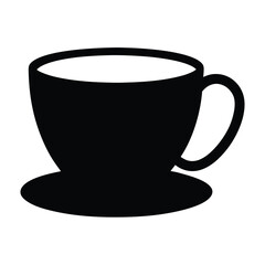 Black silhouette of a cup and saucer filled with a white beverage