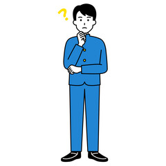 アイデアを考える男子学生（全身）