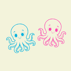 Fototapeta premium Octopus doodle art.Vector Illustration of Hand drawn Cute Octopus Doodle art. A cartoon cute octopus illustration, octopus character design.Octopus Line Icon. Funny Octopus Vector Illustration Cartoon