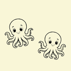 Obraz premium Octopus doodle art.Vector Illustration of Hand drawn Cute Octopus Doodle art. A cartoon cute octopus illustration, octopus character design.Octopus Line Icon. Funny Octopus Vector Illustration Cartoon