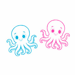Octopus doodle art.Vector Illustration of Hand drawn Cute Octopus Doodle art. A cartoon cute octopus illustration, octopus character design.Octopus Line Icon. Funny Octopus Vector Illustration Cartoon