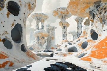 Strange Alien Wasteland with Abstract Sculpted Rocks