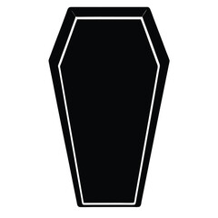 A simple black coffin with white trim evokes themes of death and mourning