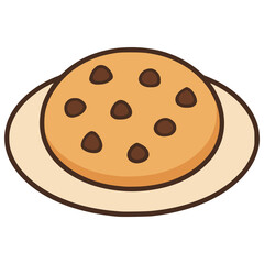 sweet chocolate chip on a plate snack flat color vector illustration template design
