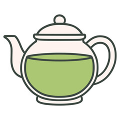 teapot full of green tea drink beverage flat color vector illustration template design