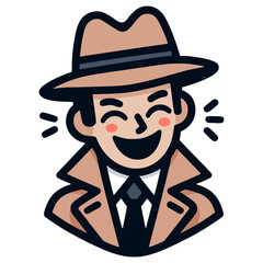 cute detective laugh expression flat color vector illustration template design
