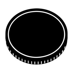 A simple black and white illustration of a round coin or token