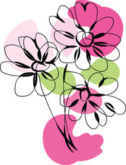 Abstract Line Art Flowers with Pink and Green Shapes