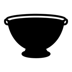 Simple black silhouette of a footed bowl with curved handles design
