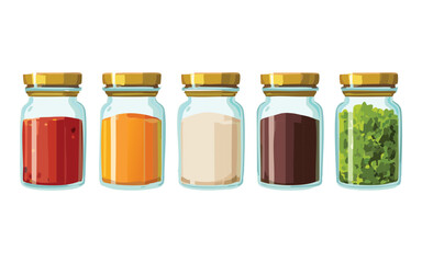 Variety Spice Jars Kitchen Ingredients - Vector Illustration