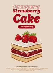 vector illustration of a cake with strawberry poster