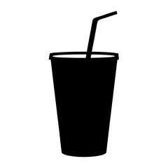 Silhouette of a disposable drink cup with a straw, a refreshing beverage