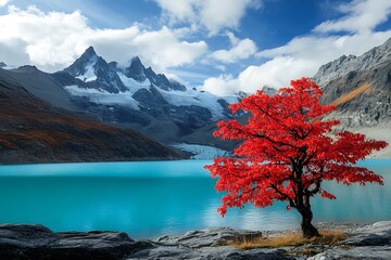 Stunning Turquoise Glacial Lake Surrounded By Mountains