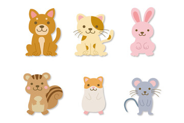 Playful Cartoon Animal Set: Dogs, Cats, Rabbits, Squirrels, Hamsters, Mice in Flat Design for Kids' Activities & Nursery Decor