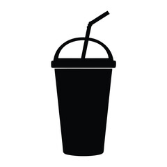 Black silhouette of disposable cup with dome lid and drinking straw