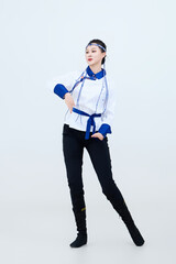 Beautiful dancers performing traditional Chinese folk dance Mongolian dance