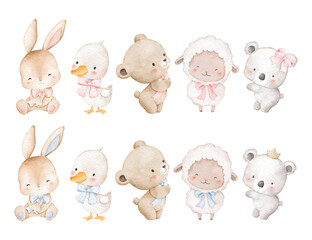 Watercolor Illustration Set of Baby Animals 