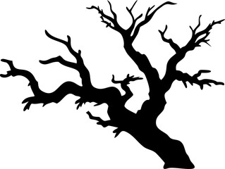 A black forest tree silhouette vector illustration with deer and other animal designs, perfect for nature or Halloween art