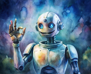 ai robot doing ok sign with fingers